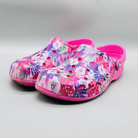 Crocs Shoes Womens 11 Pink Floral Classic Clog Mules Slip On Comfort Sandals - Picture 4 of 12